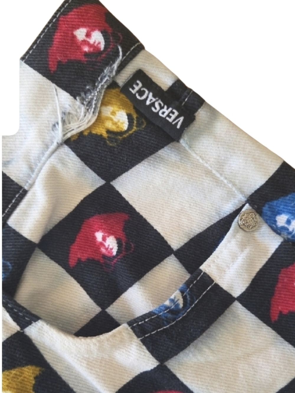 Versace Jeans Black & White Check Cotton with Multicolor Medusa Print - Picture 2 of 10